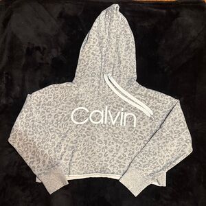 Calvin Leopard Print Gray Cropped Hoodie